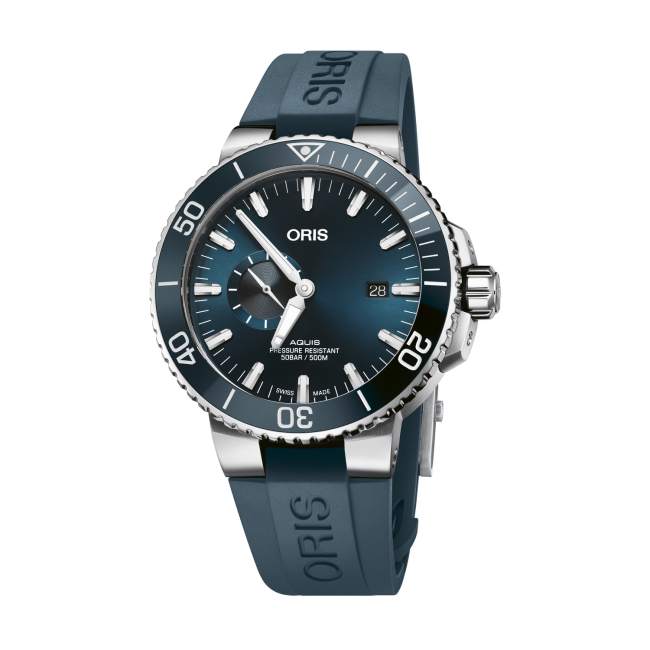 Oris aquis small second date blue sale